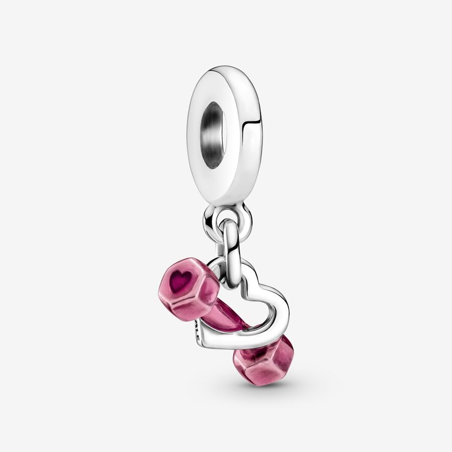 Dumbbell & Heart Dangle Charm