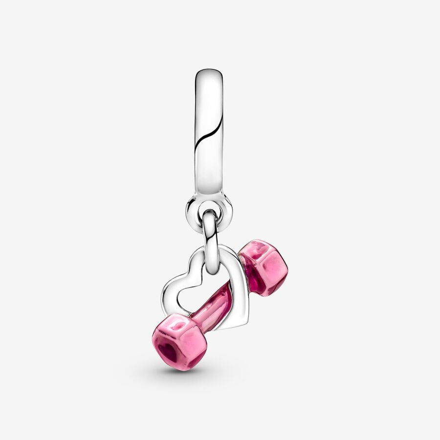 Dumbbell & Heart Dangle Charm