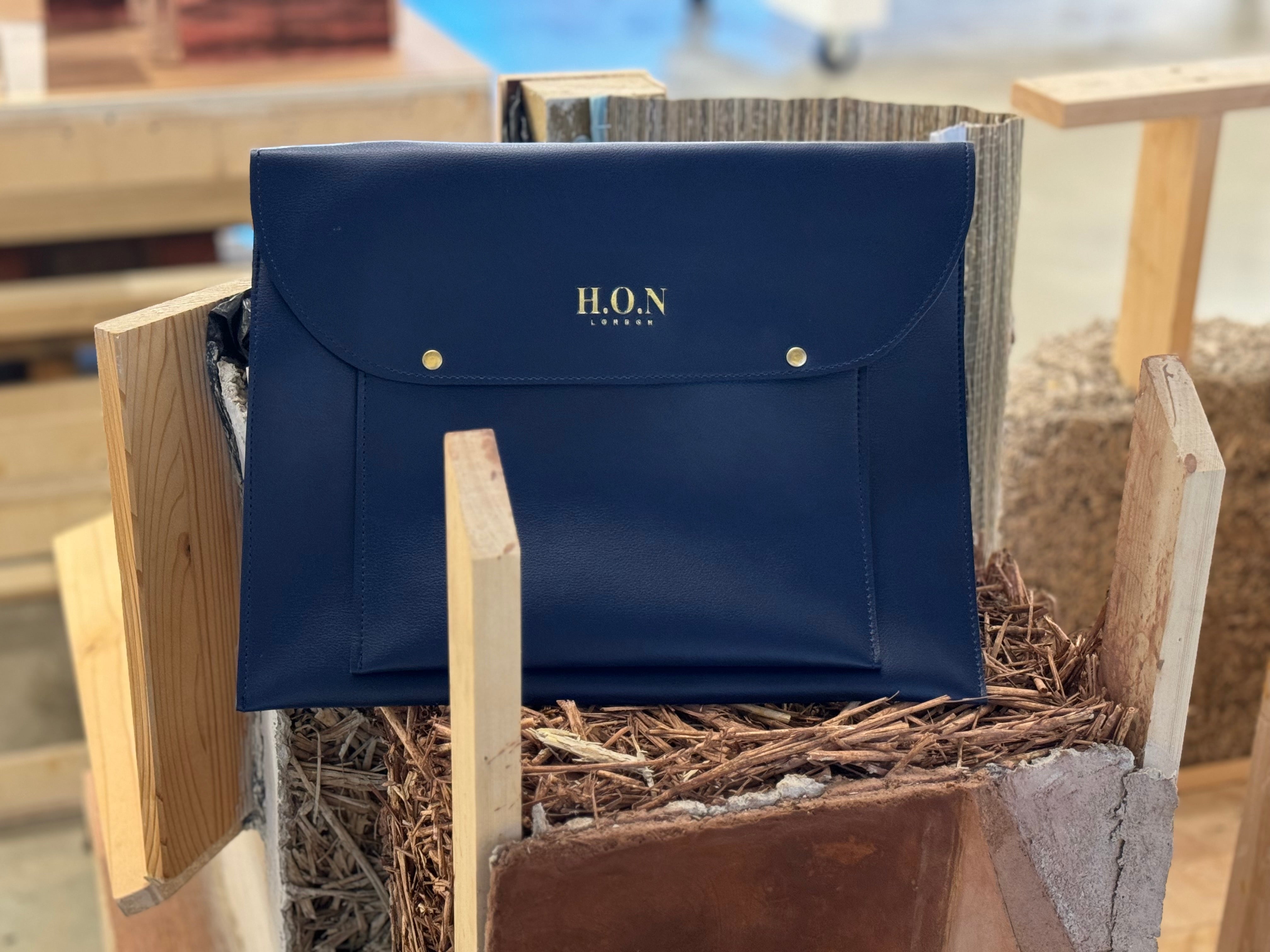 Classic Navy Leather Laptop Sleeve