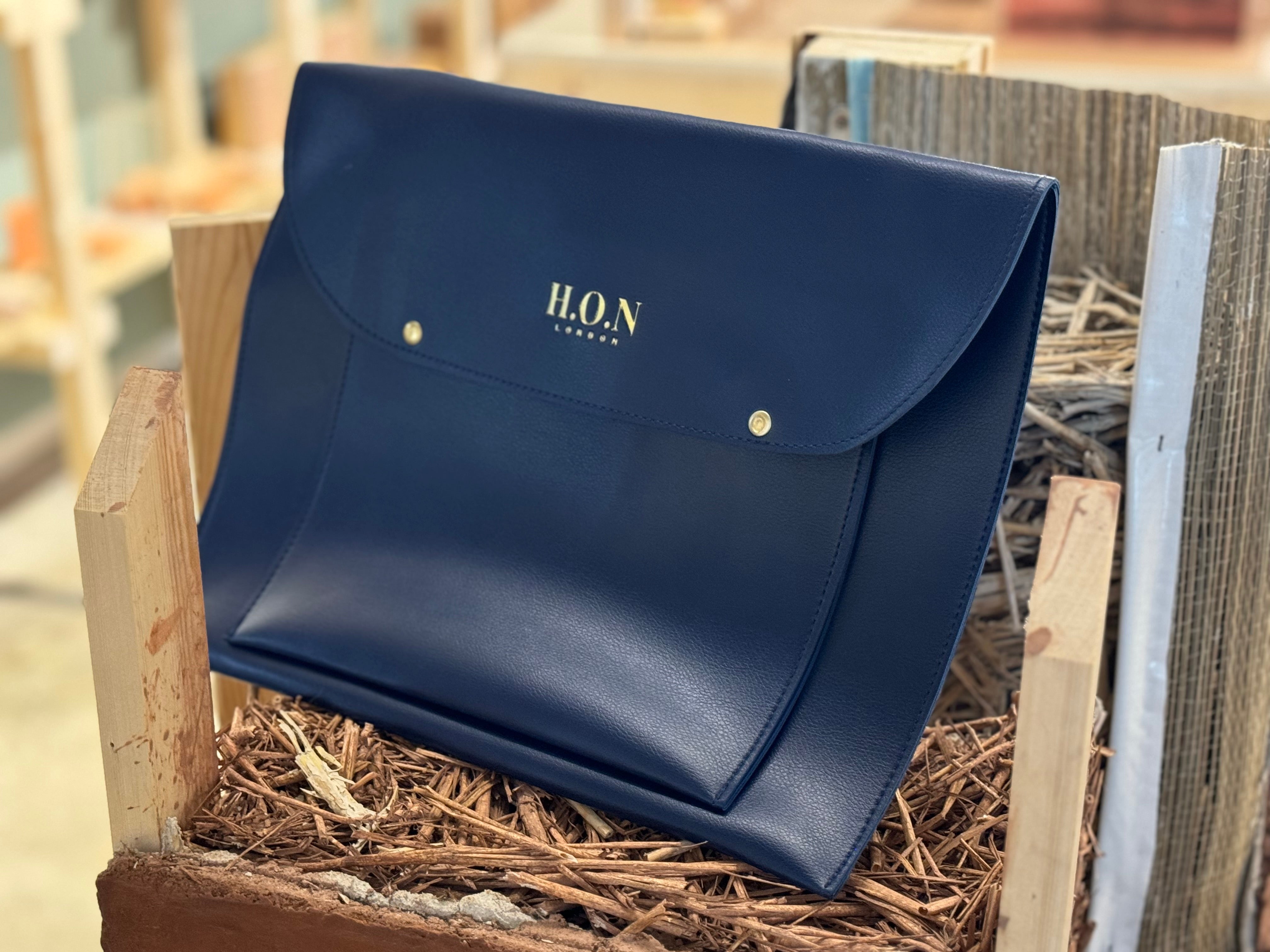 Classic Navy Leather Laptop Sleeve